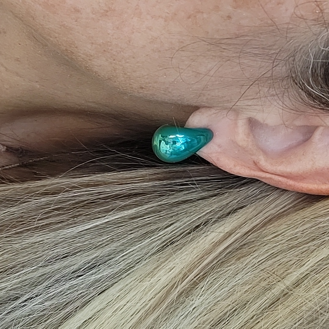 Metallic Iridescent Green Teardrop Earrings